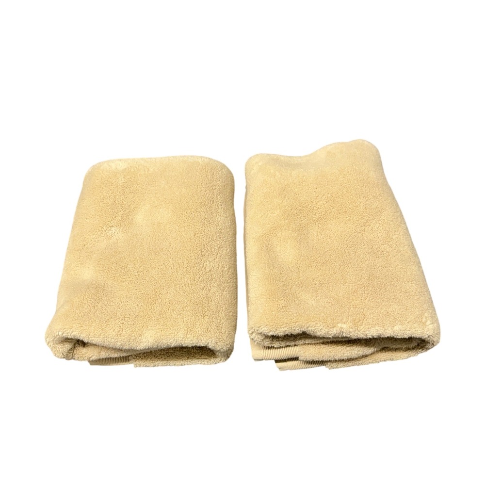 West Elm Hand Towel Set 20x30 BCI Luxe Fibrosoft Cream Tan Soft Lot of 2